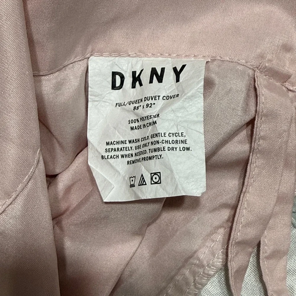 DKNY Full Queen Duvet Cover Floral Jacquard Sage Green Pink 88x92 Button Closure